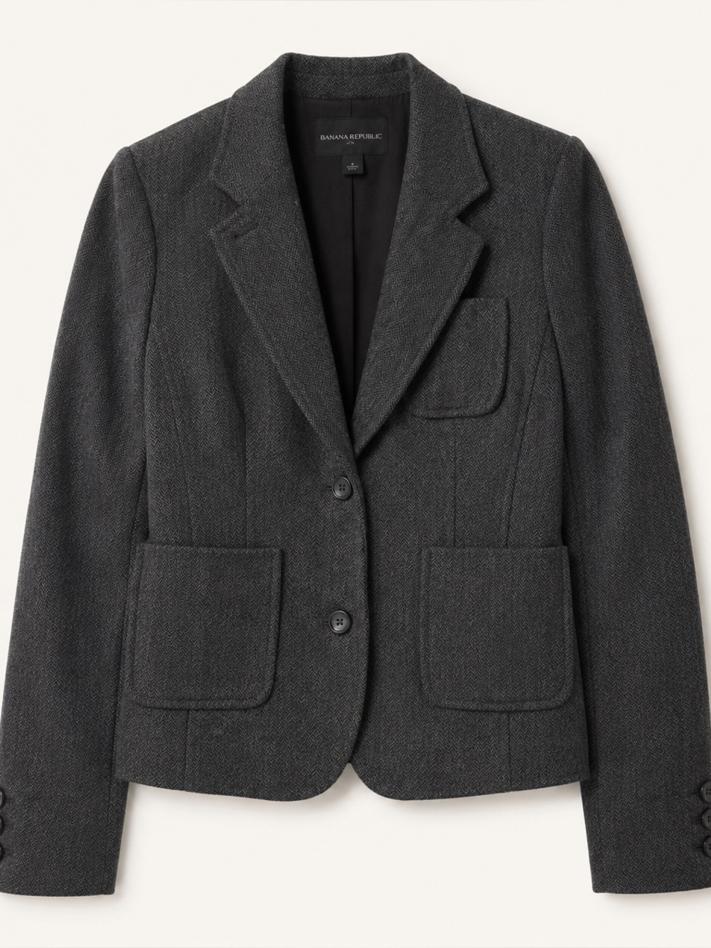Banana Republic Gray Herringbone Wool Blend Blazer Size 6 Career Academia Preppy
